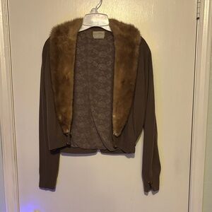 Brown Mink Fur Trim Cardigan